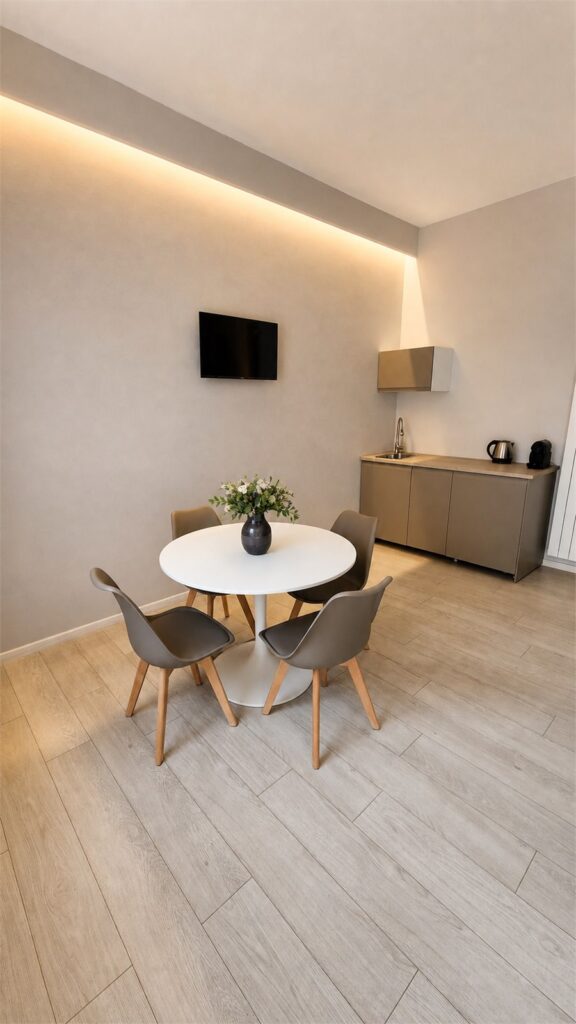 Room 4 chez Gaia Suites à Turin avec coin repas et espace collation